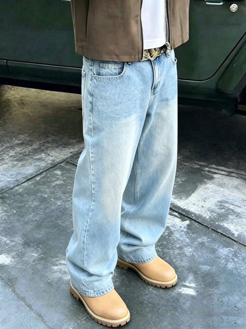 Light Wash Casual Men's Loose-Fit Street-Style Denim Pants